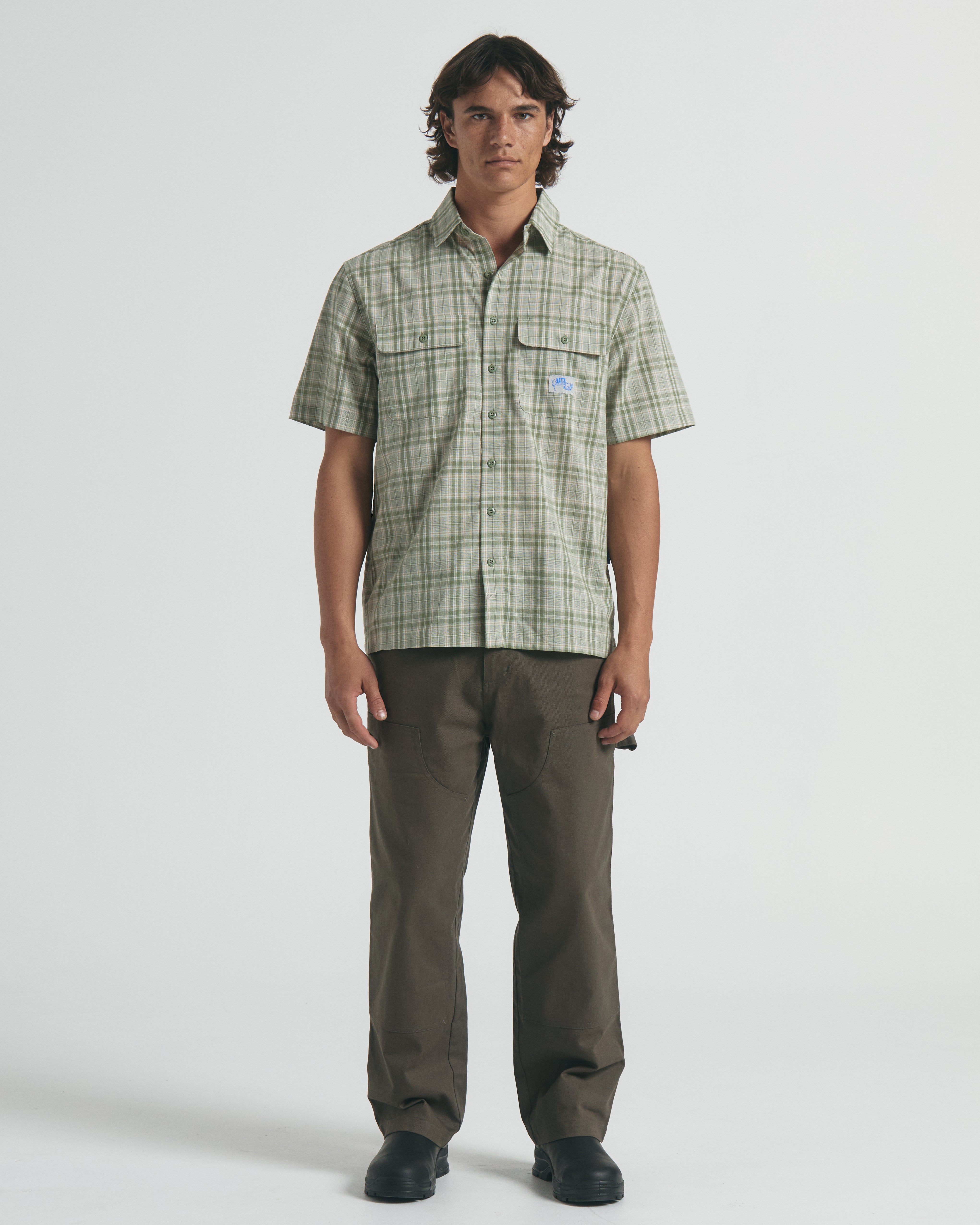Vice SS Check Shirt - Green Beige