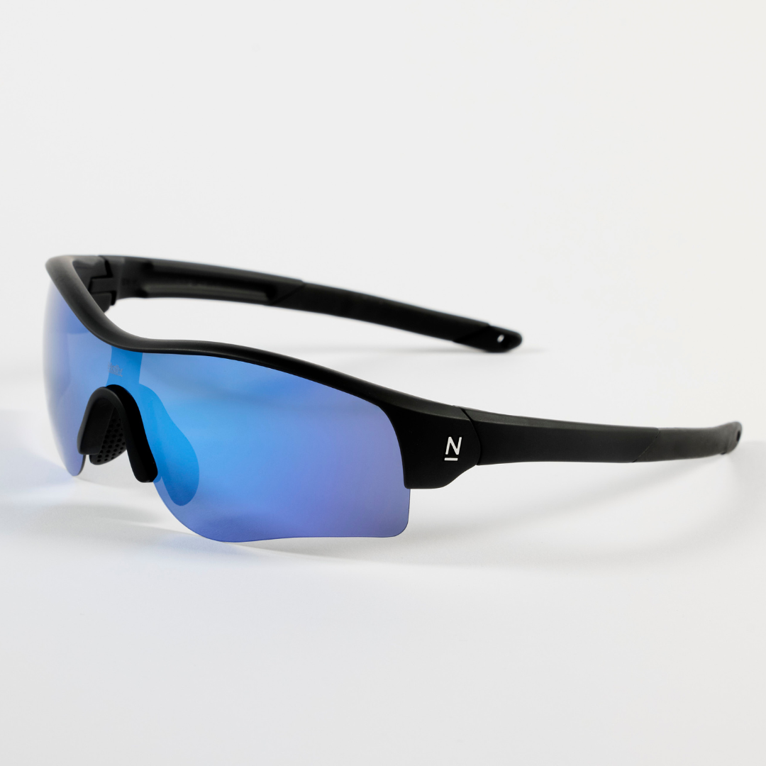 Rev Matte Black / Blue Mirror Polarised Lens Safety Glasses