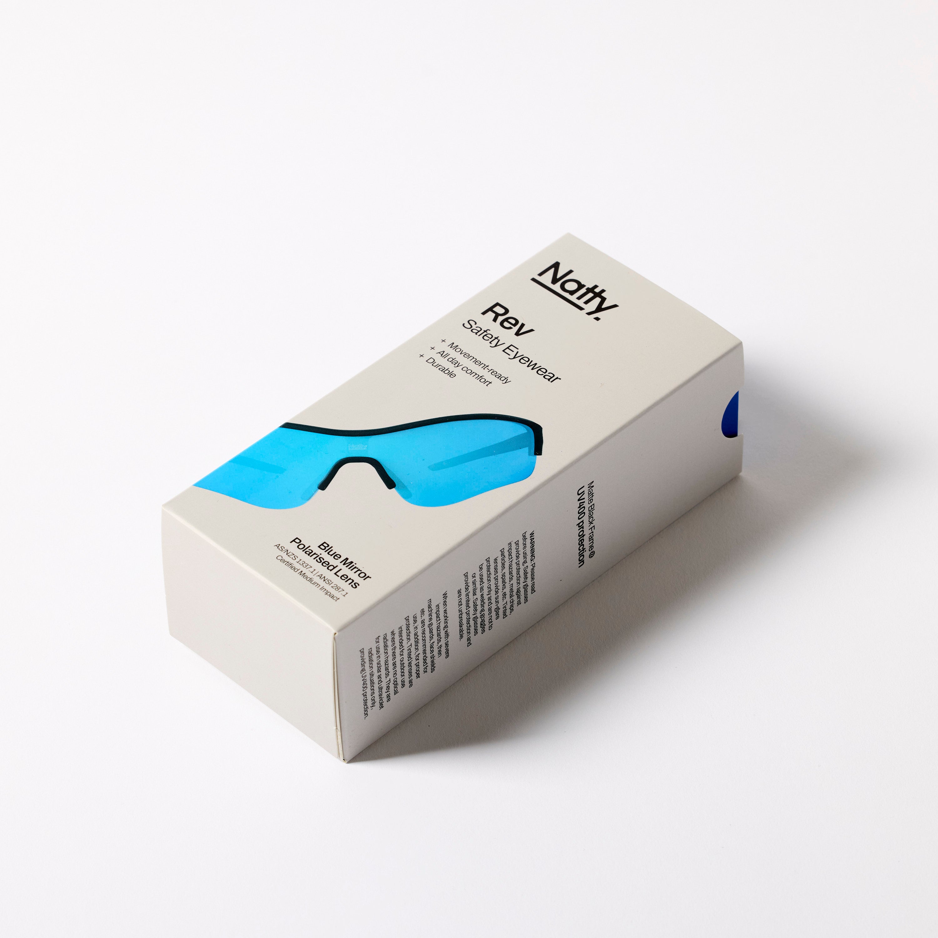 Rev Matte Black / Blue Mirror Polarised Lens Safety Glasses