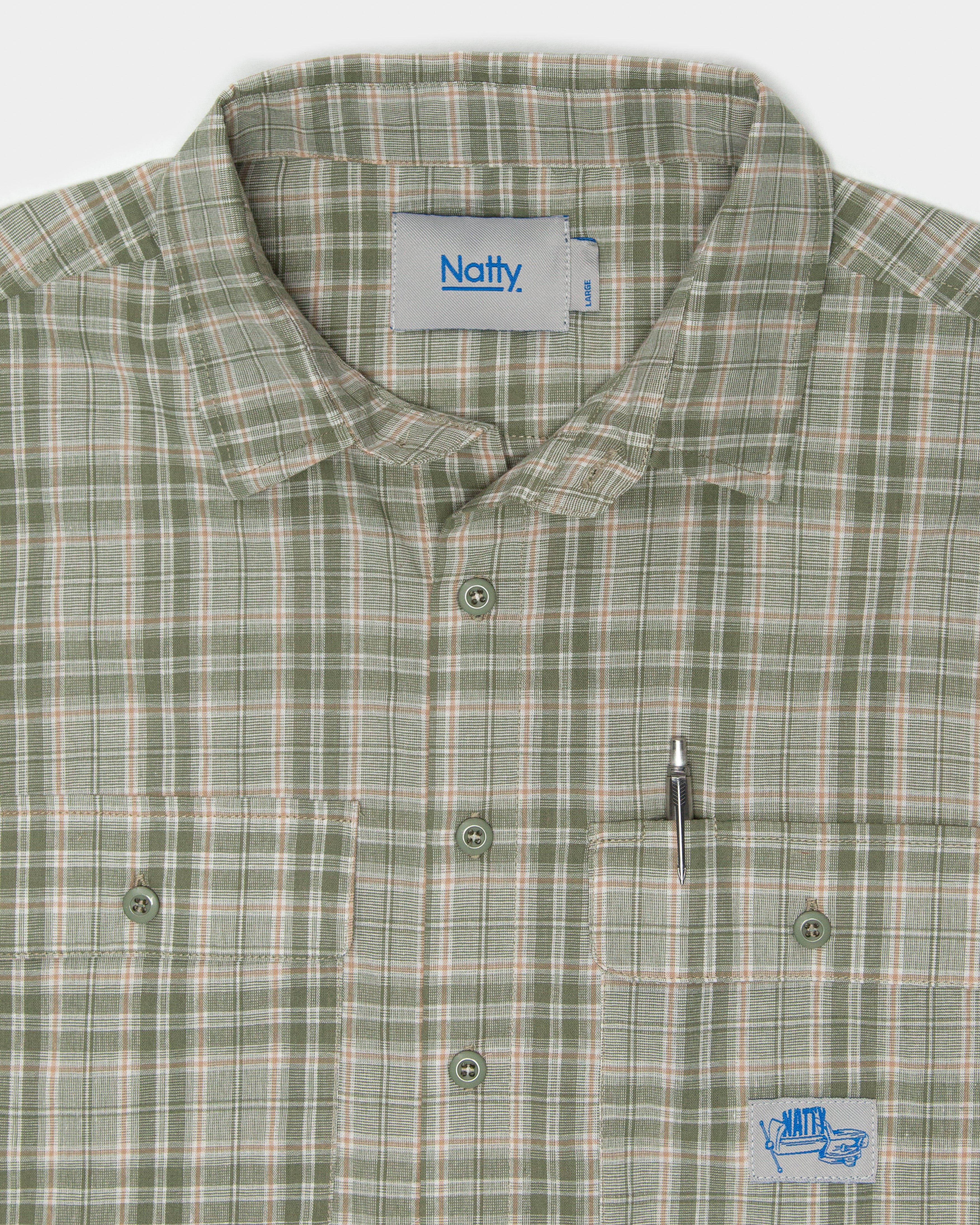 Vice SS Check Shirt - Green Beige